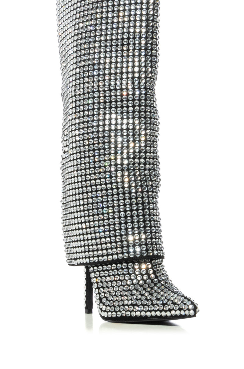 AZALEA WANG HEMLOCK SILVER RHINESTONE STILETTO BOOT