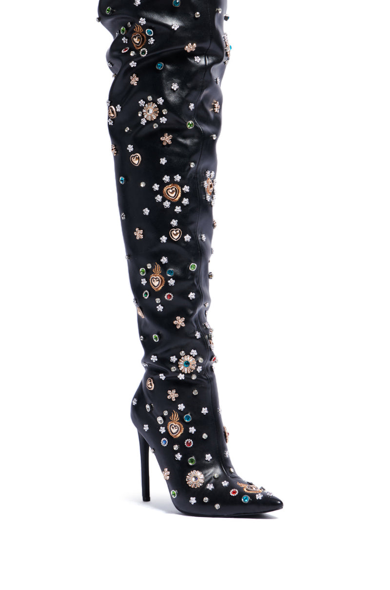 AZALEA WANG BOBEE BLACK EMBELLISHED BOOT