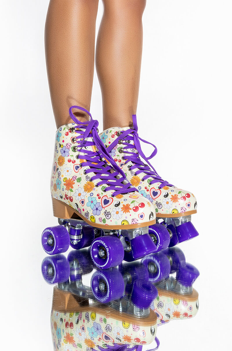 COSMIC SKATES FUNKY FLORAL PRINT ROLLER SKATES