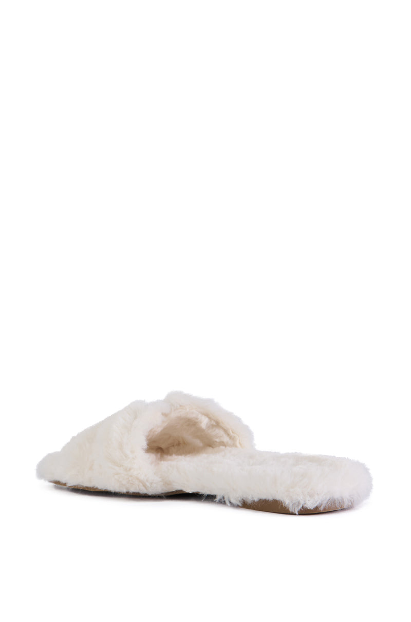 AZALEA WANG WHITE FUZZY SLIP ON SANDAL