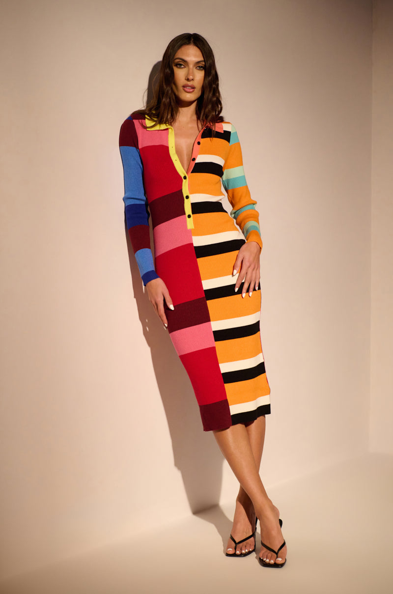 THE MAIN ATTRACTION COLOR BLOCKED MIDI DRESS