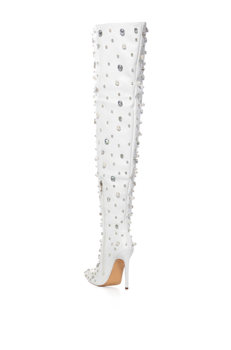 AZALEA WANG STARLING WHITE EMBELLISHED BOOT