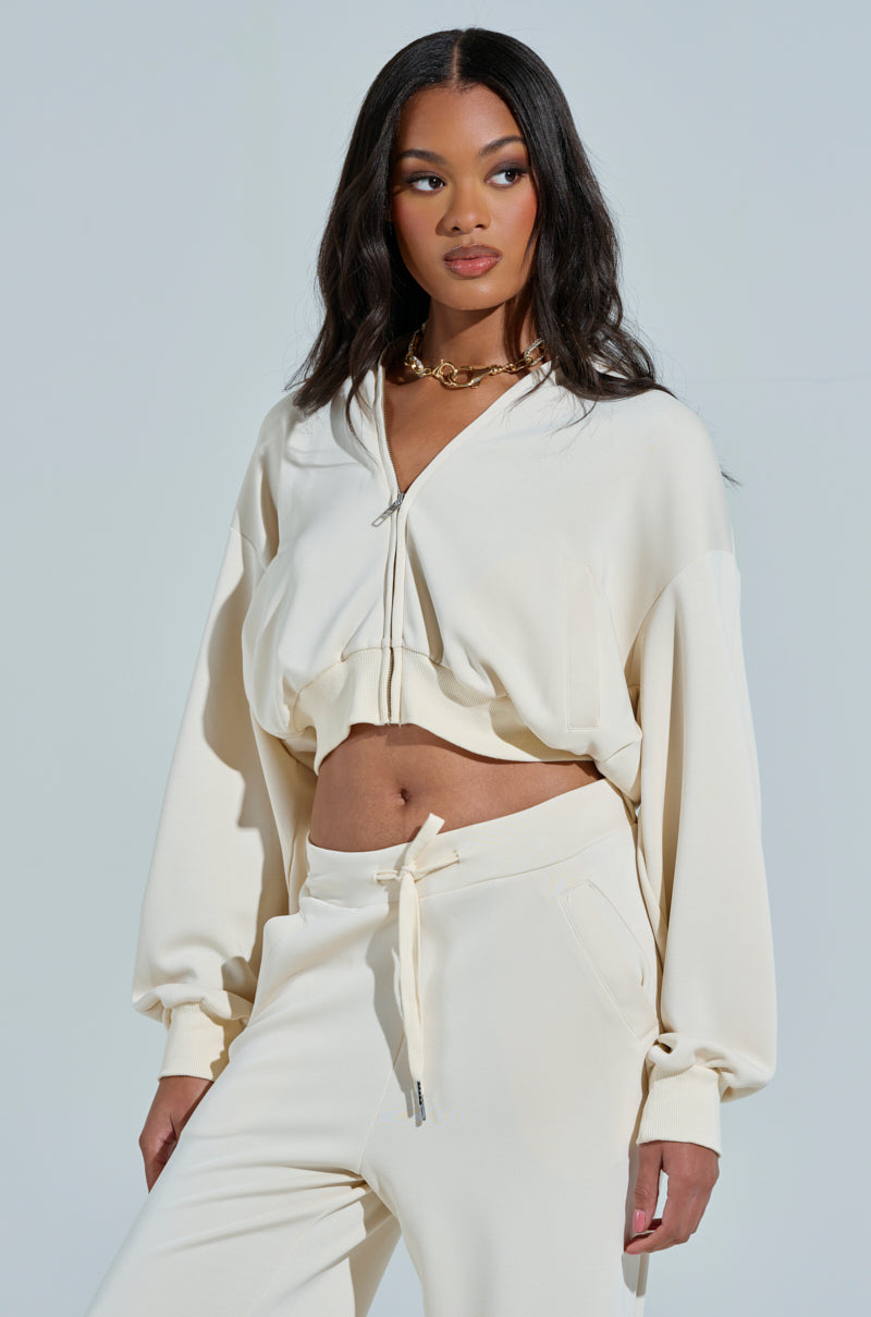 KHOLE RUFFLED ZIP UP SWEATSHIRT