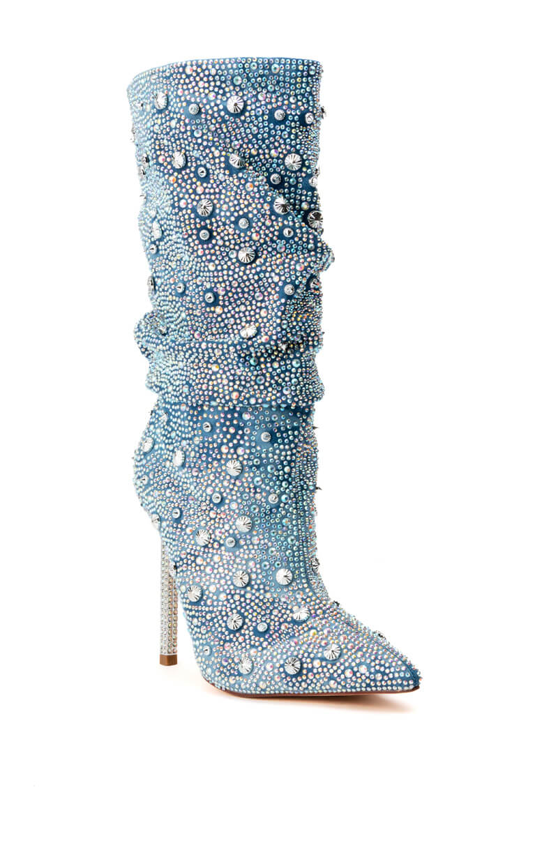 AZALEA WANG CHALLENGER BLING STILETTO BOOTIE IN DENIM