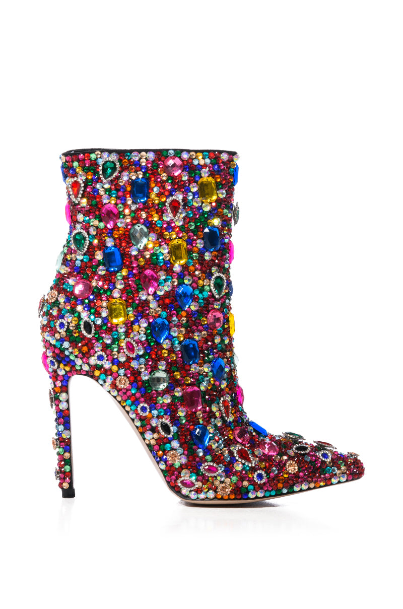 AZALEA WANG POPPY BLINGED STILETTO COCKTAIL BOOTIE IN MULTI