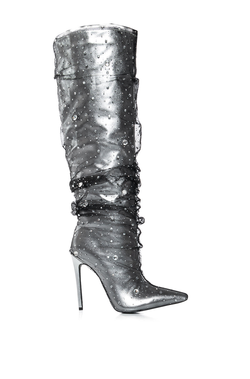 AZALEA WANG DULCIE SILVER EMBELLISHED BOOT