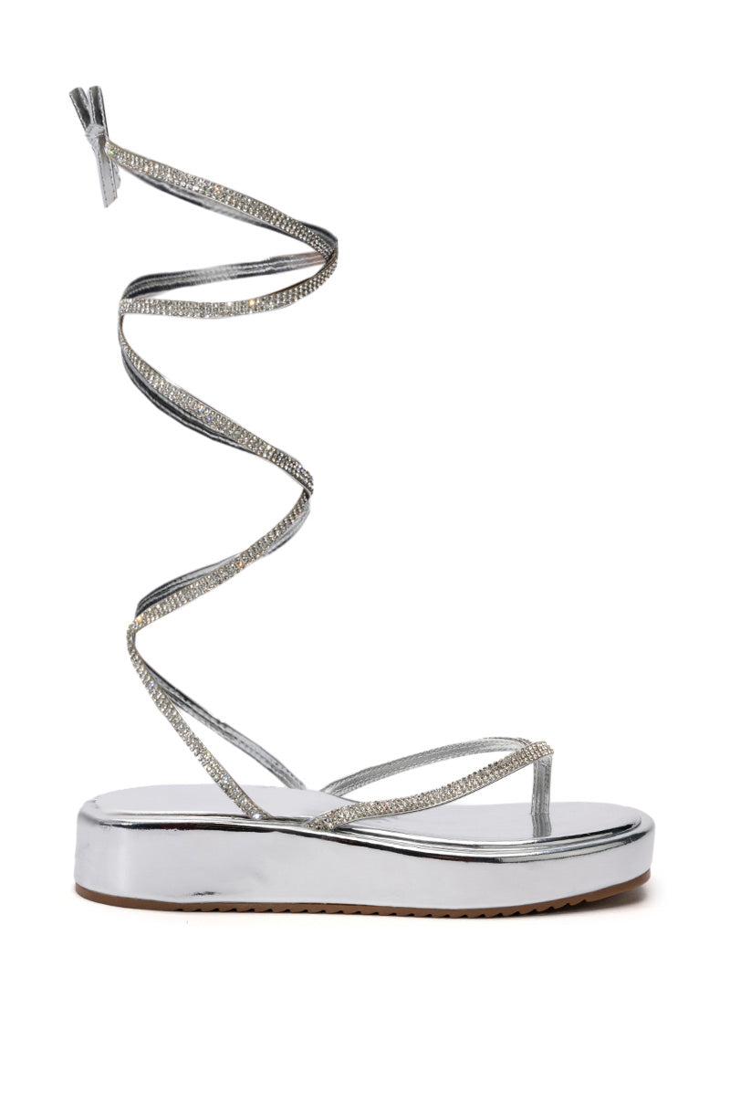 AZALEA WANG FLATFORM SANDAL IN METALLIC SILVER