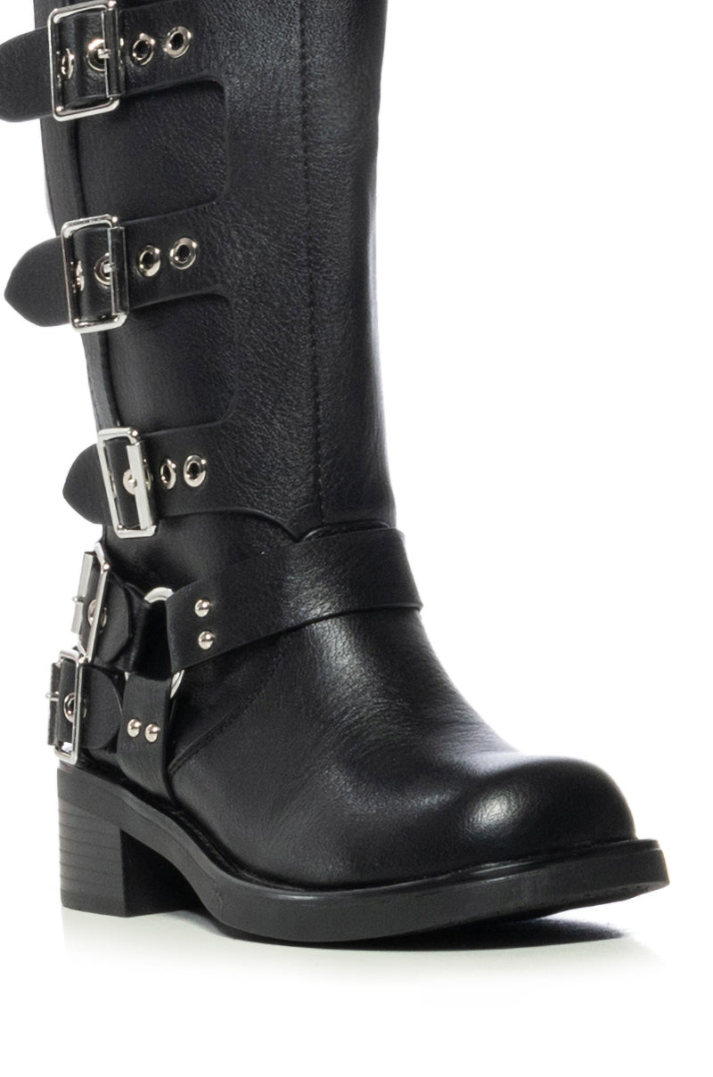 AZALEA WANG BUCKLEDUP BLACK RIDING BOOTIE