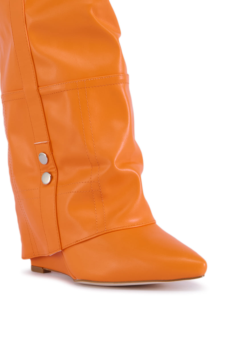 AZALEA WANG RAILAY ORANGE KNEE HIGH WEDGE BOOT