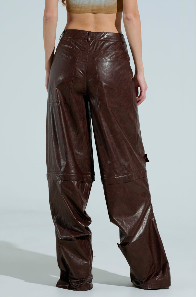 TOO GOOD FAUX LEATHER WIDE LEG TROUSER