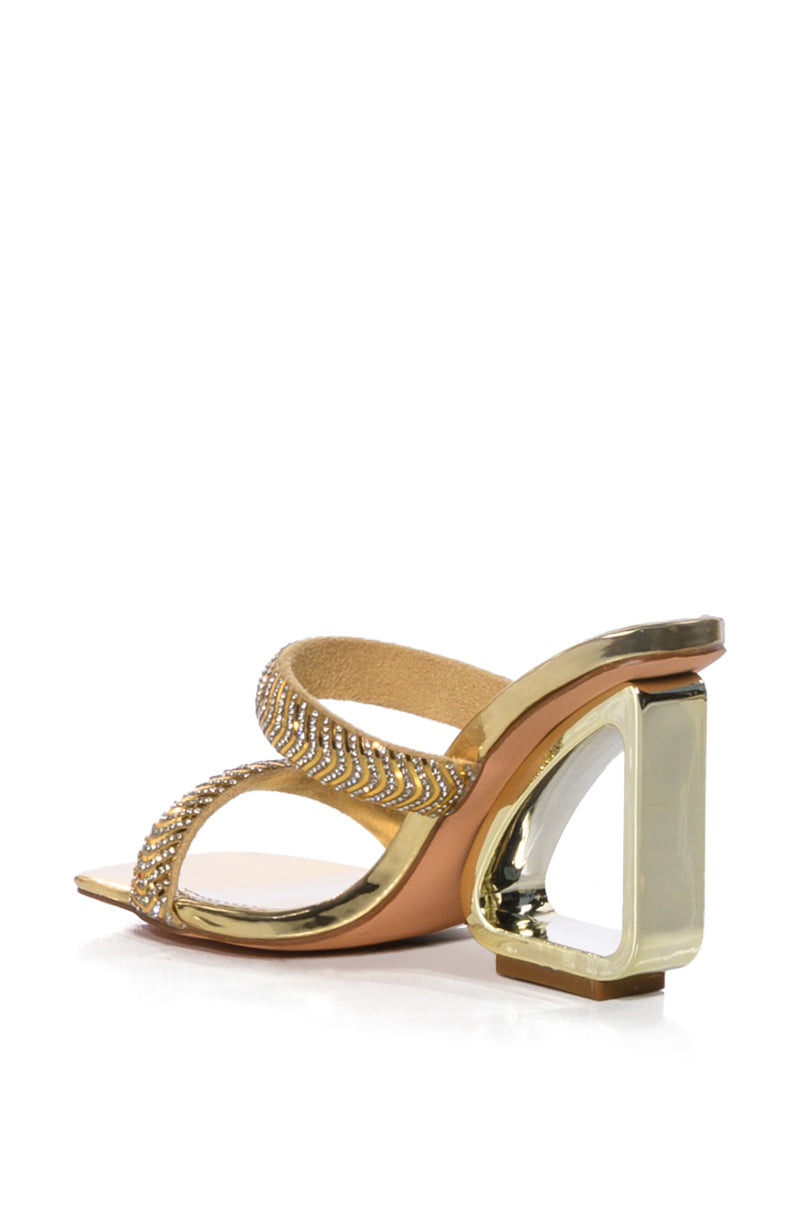 AZALEA WANG ABOVE AND BEYOND EMBELLISHED INVERSE HEEL WEDGE SANDAL IN GOLD