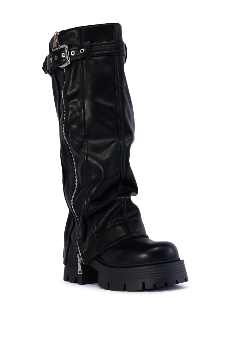 AZALEA WANG MOSELLA BLACK FOLD OVER FLATFORM BOOT