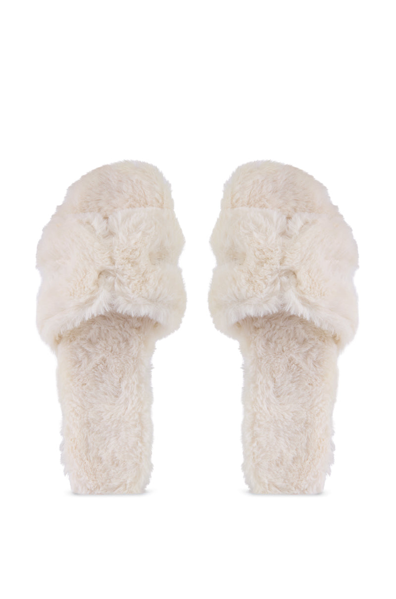 AZALEA WANG WHITE FUZZY SLIP ON SANDAL