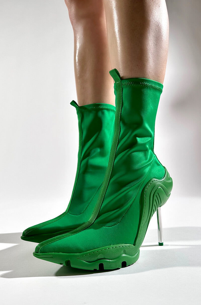 AZALEA WANG WILBER BOOTIE WITH STRETCH NEOPRENE IN GREEN