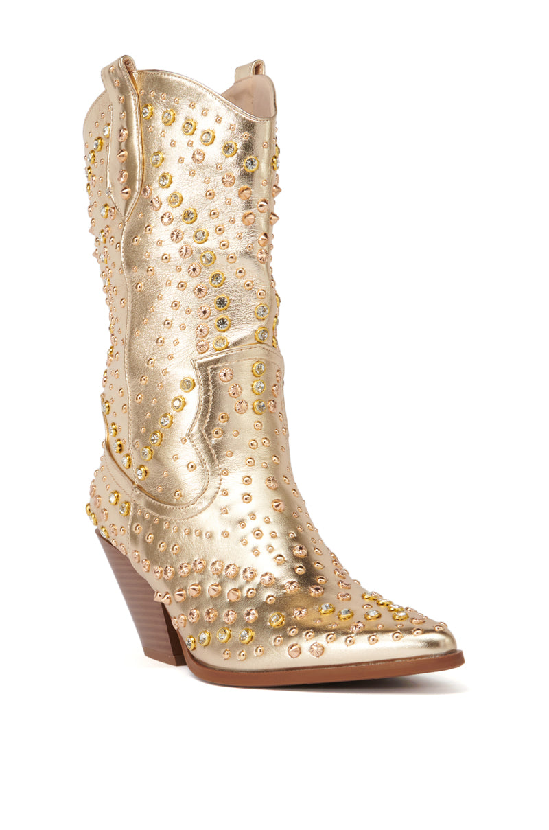 AZALEA WANG APPEASE GOLD EMBELLISHED COWBOY BOOT