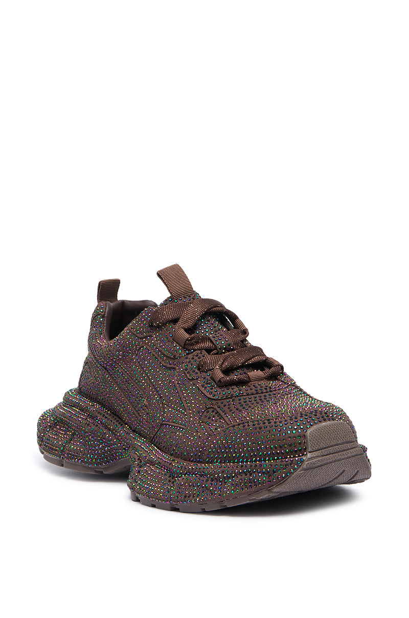 PRINCESS BROWN EMBELLISHED SNEAKER