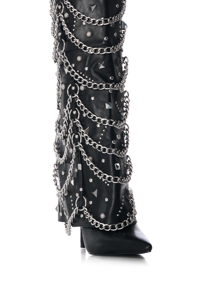 AZALEA WANG NORSE BLACK EMBELLISHED HARDWARE FOLD OVER BOOT