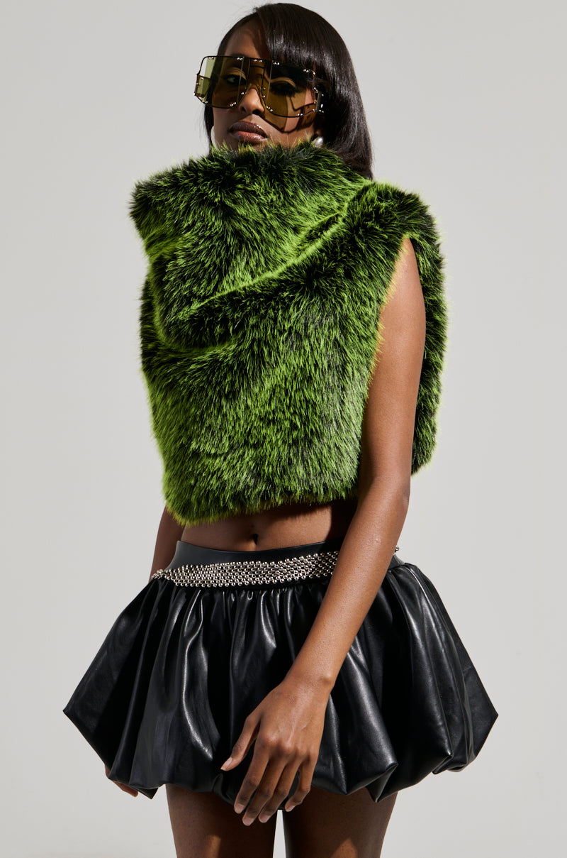 HEADED TO ASPEN SLEEVELESS FUR TOP IN GREEN