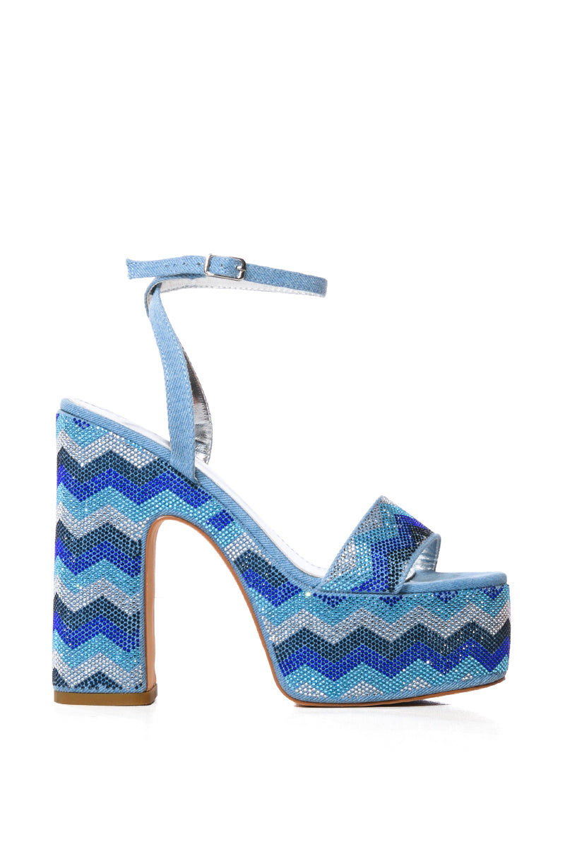 AZALEA WANG VANNA BLUE EMBELLISHED PLATFORM SANDAL