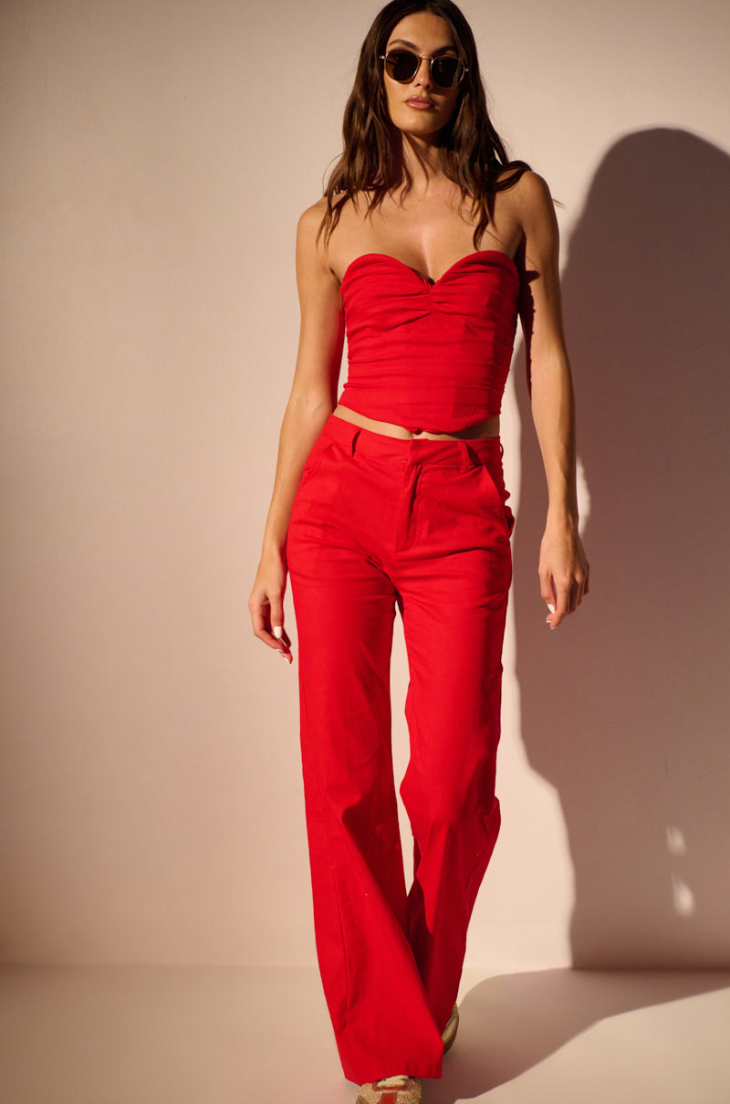 STRETCH LINEN RED TROUSER