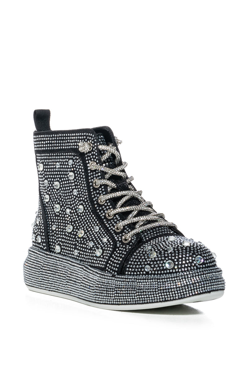 AZALEA WANG OTIS BLACK EMBELLISHED SNEAKER