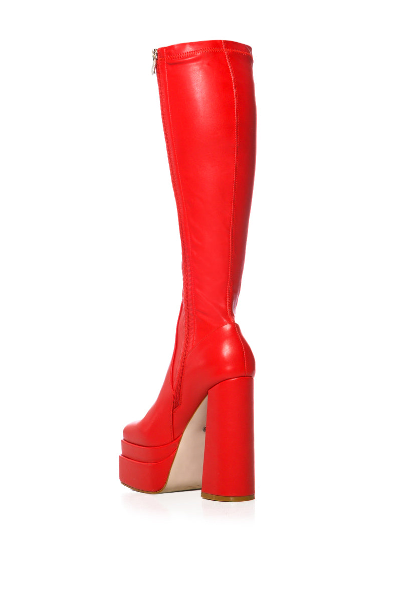 AZALEA WANG MAXINE STRETCH CHUNKY BOOT IN RED