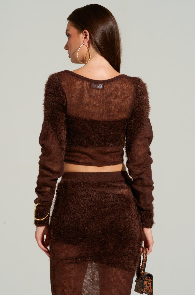 TIME FLIES CROP SWEATER IN BROWN