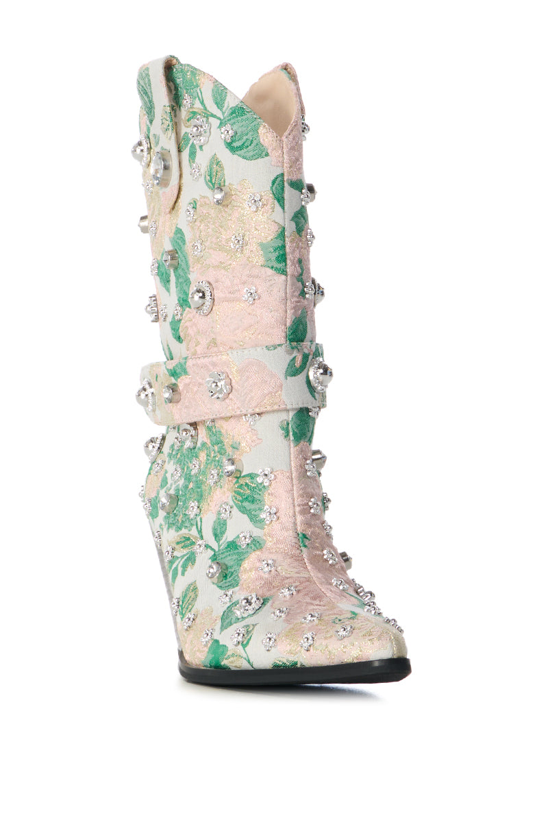 AZALEA WANG BROCADE BLUSH WESTERN BOOTIE