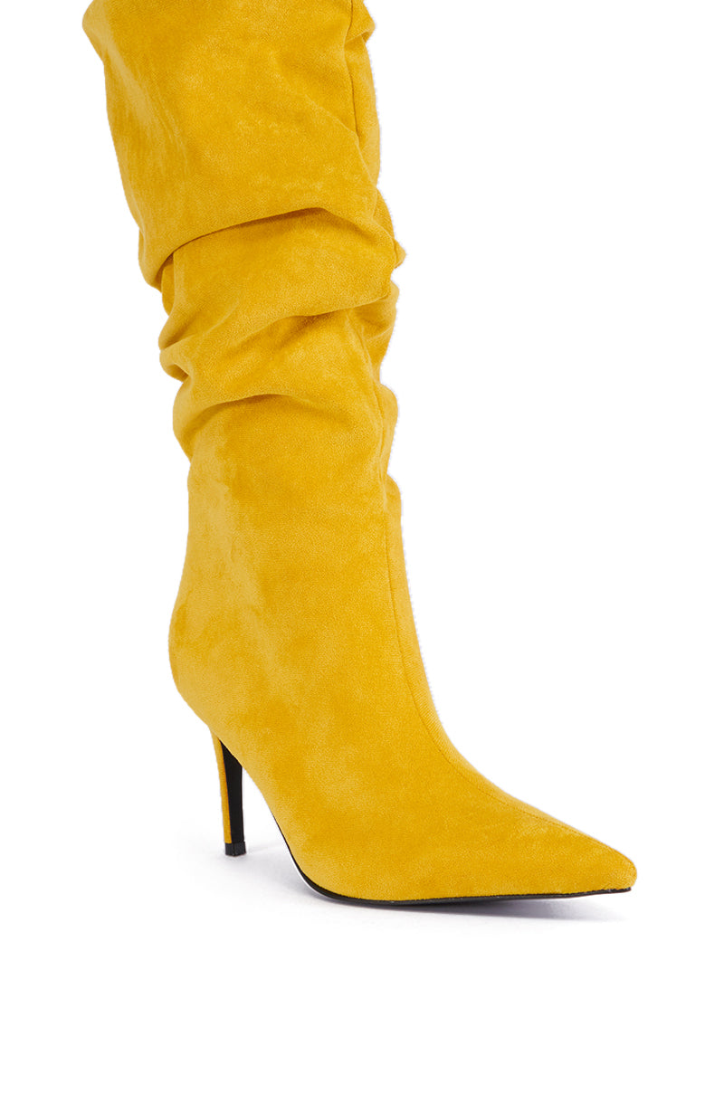 AZALEA WANG PAVETTA YELLOW FAUX SUEDE SLOUCH BOOT