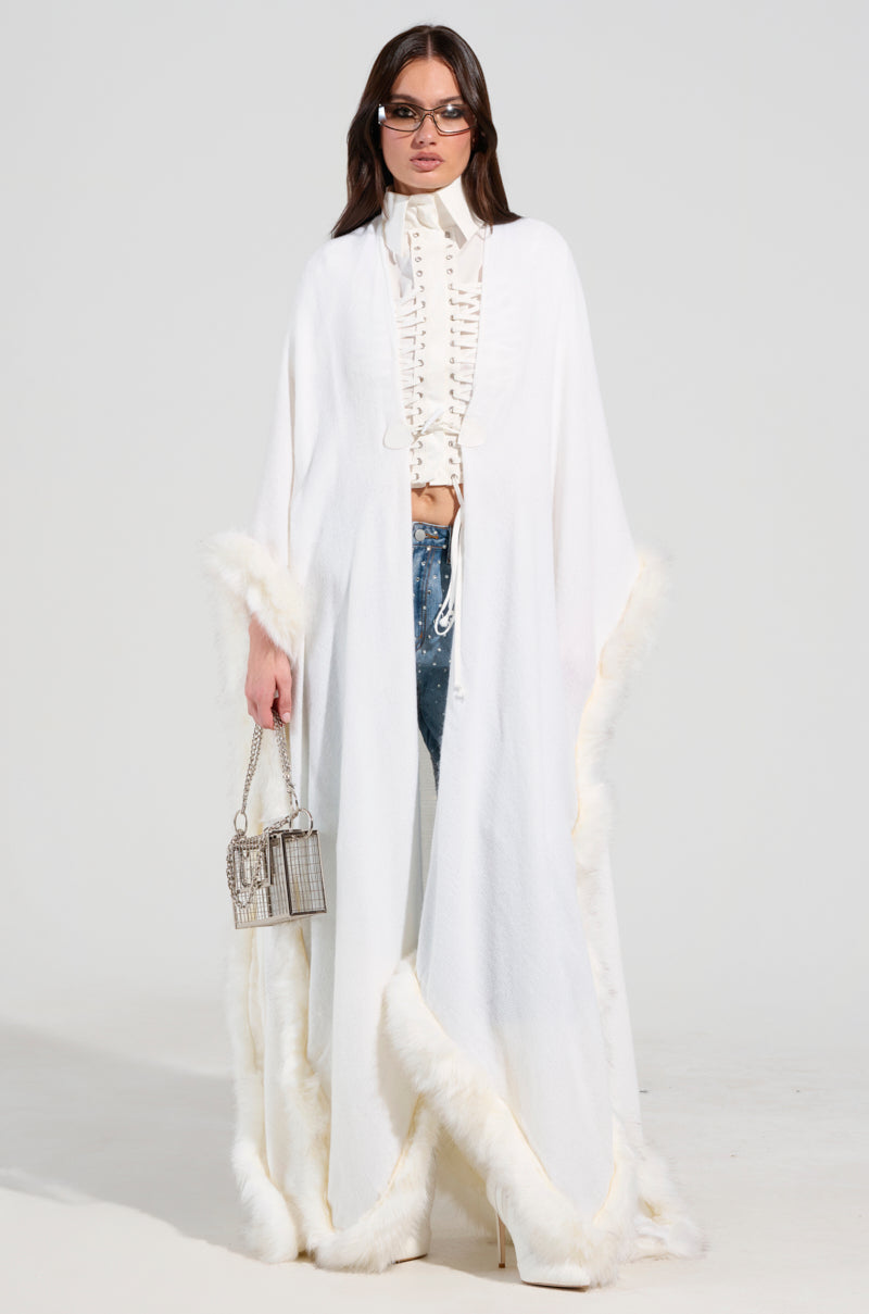 LUXE LIFE FAUX FUR TRIM PONCHO