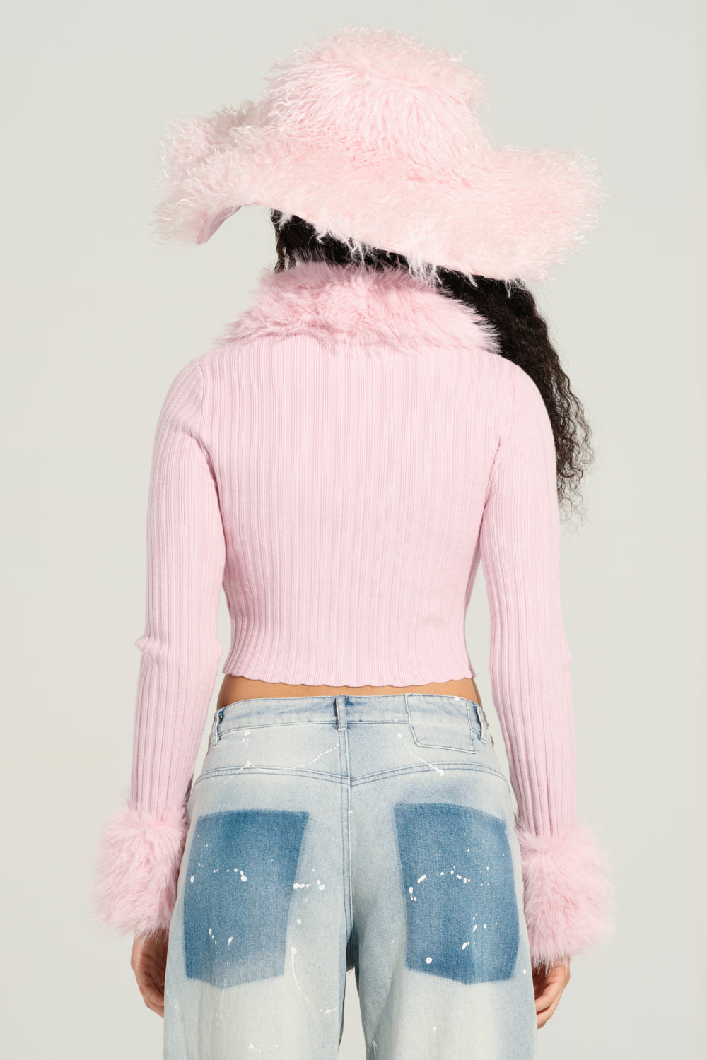 ANGEL EYES FUR TRIM CARDIGAN IN PINK