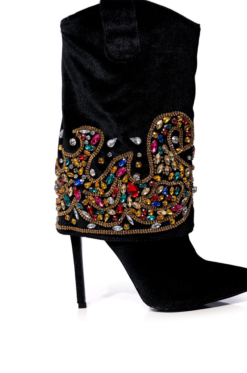 AZALEA WANG NIKO EMBELLISHED SUEDE BOOTIE IN BLACK