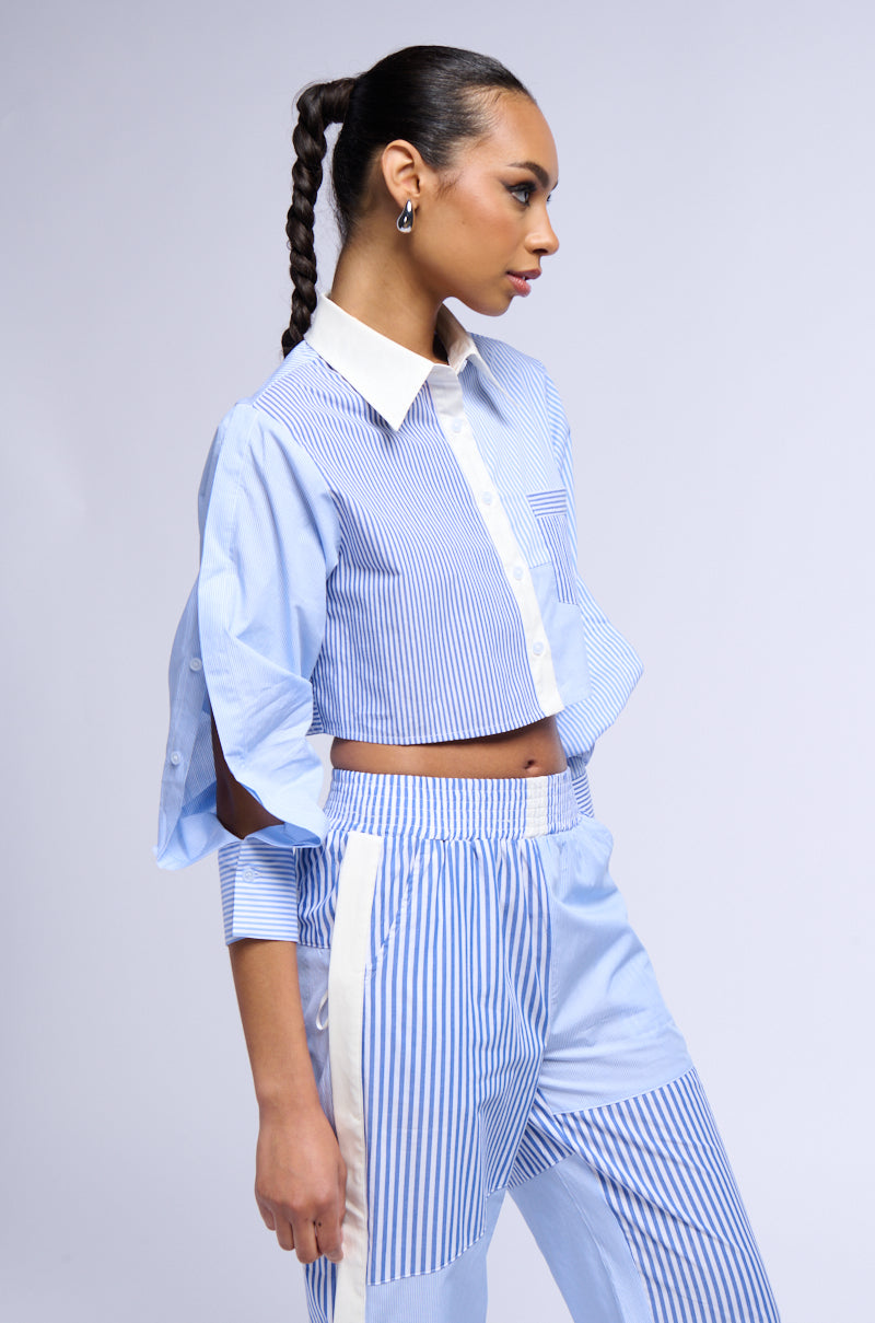 REESE MIXED STRIPE POPLIN BUTTON DOWN BLOUSE