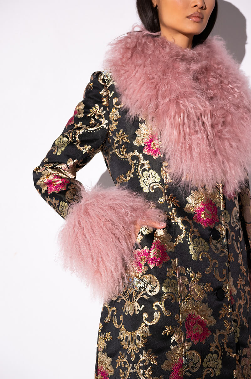 CHERRY LANE BROCADE TRENCH WITH MOHAIR FUR