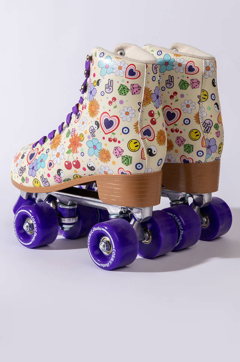 COSMIC SKATES FUNKY FLORAL PRINT ROLLER SKATES