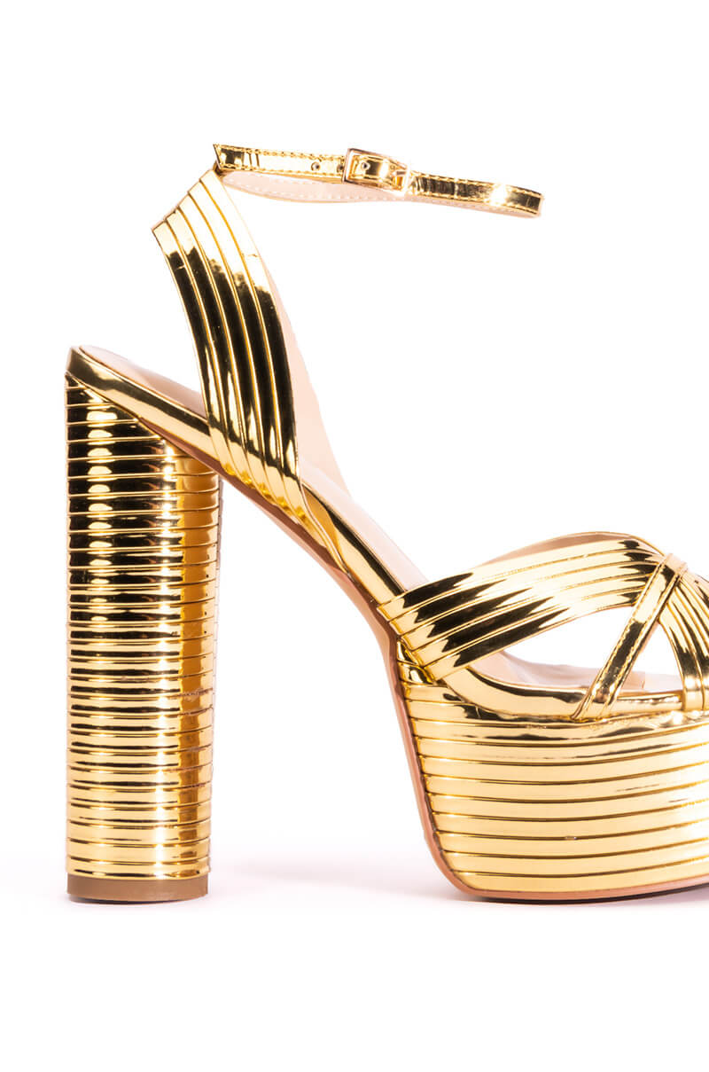 AZALEA WANG STANLEY STRAP ON SEXY CHUNKY SANDAL IN GOLD