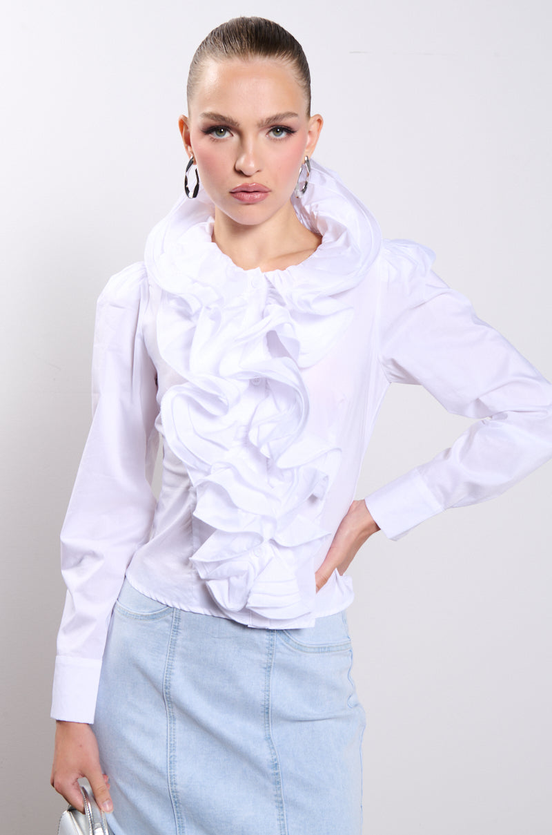 CALISTA STATEMENT RUFFLE COLLAR BUTTON DOWN BLOUSE