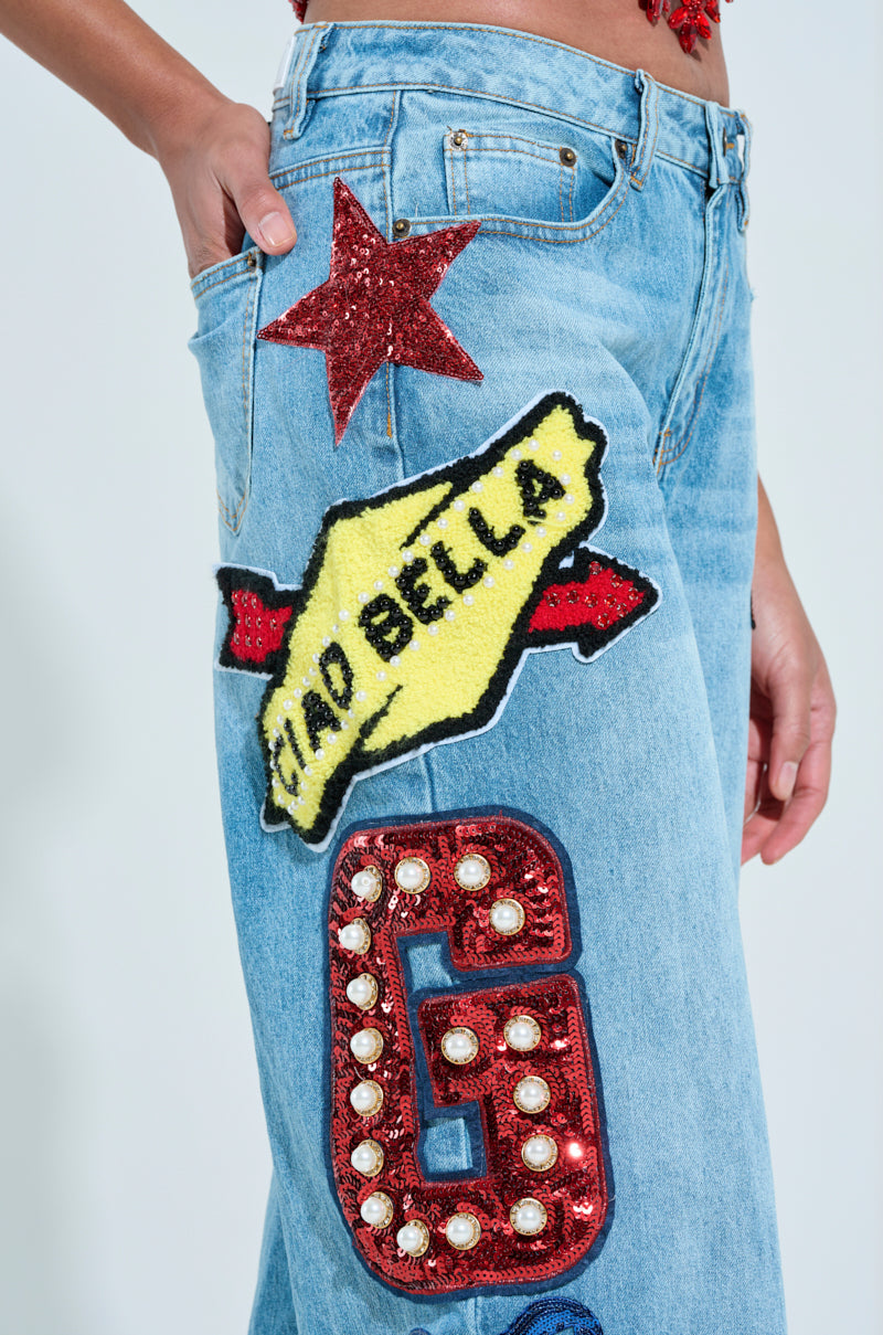 CHECK IT OUT OVERSIZED PATCH JEANS