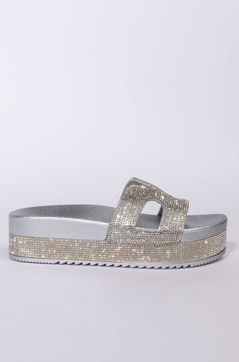 AZALEA WANG TURN IT UP FLATFORM SANDAL IN SILVER