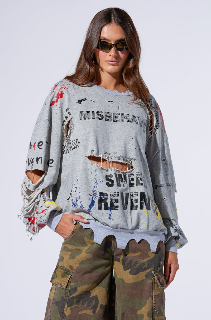 THAT GIRL IS POISON DISTRESSED CREW NECK SWEATSHIRT