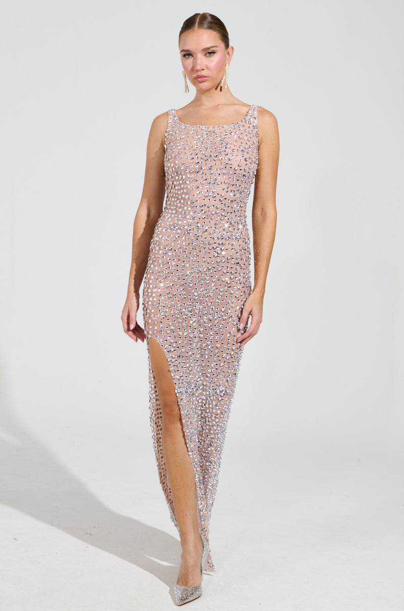 ROXANNE RHINESTONE STUDDED MAXI DRESS