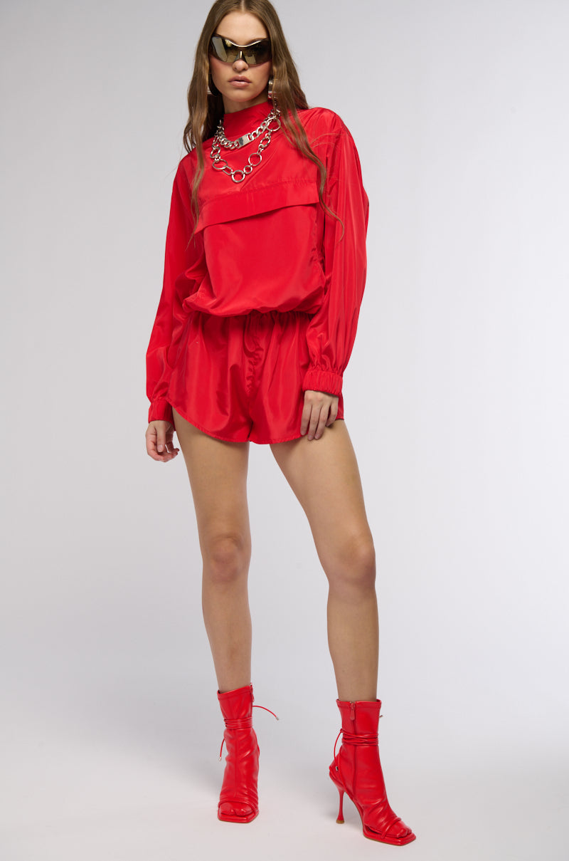 ALL DAY ERRANDS LIGHT WEIGHT ROMPER IN RED