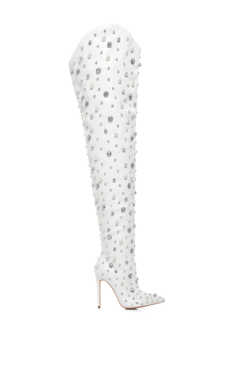 AZALEA WANG STARLING WHITE EMBELLISHED BOOT