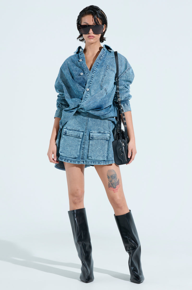 LET'S REWIND DENIM MINI DRESS