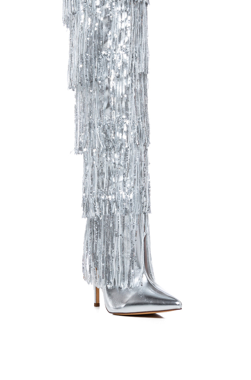 AZALEA WANG ADRIEL SILVER FRINGE STILETTO BOOT