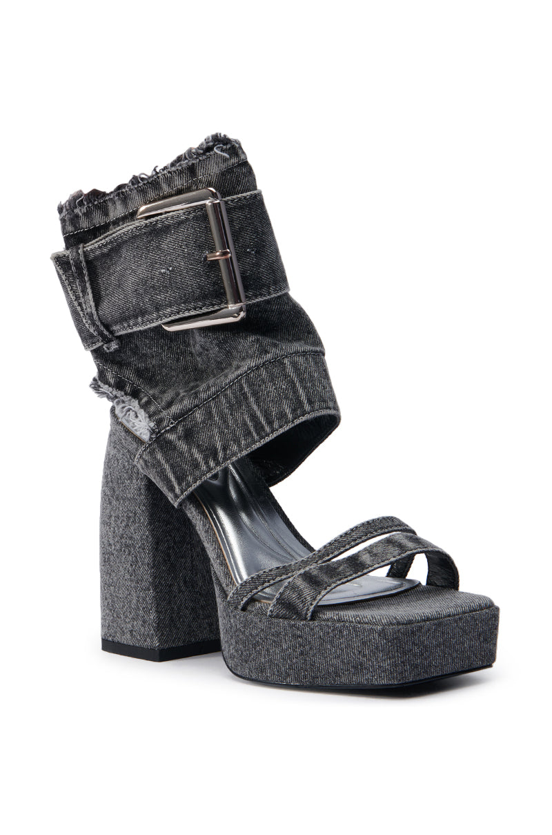 AZALEA WANG WANNIYA BLACK DENIM CHUNKY SANDAL