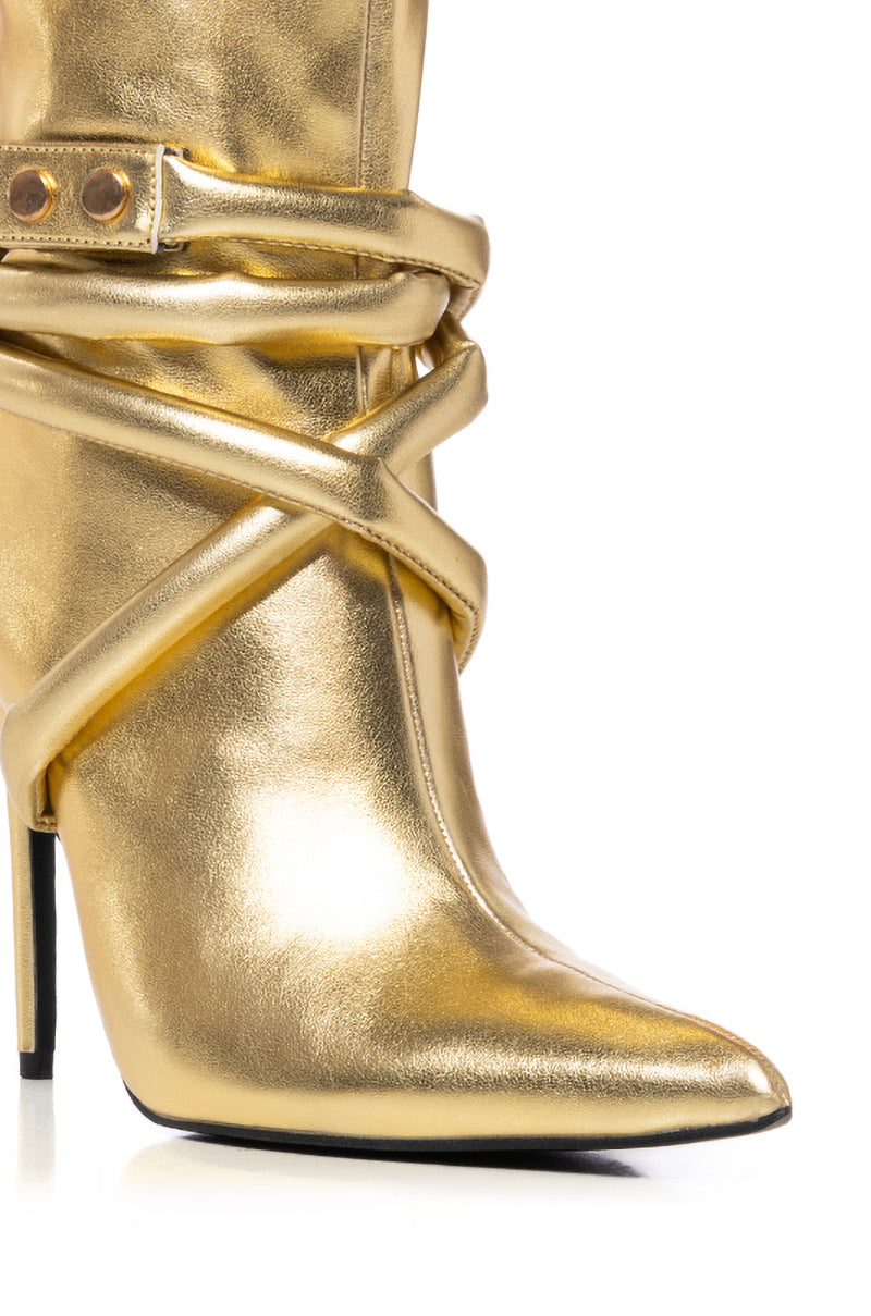 AZALEA WANG RHIANNA GOLD STILETTO BOOTIE