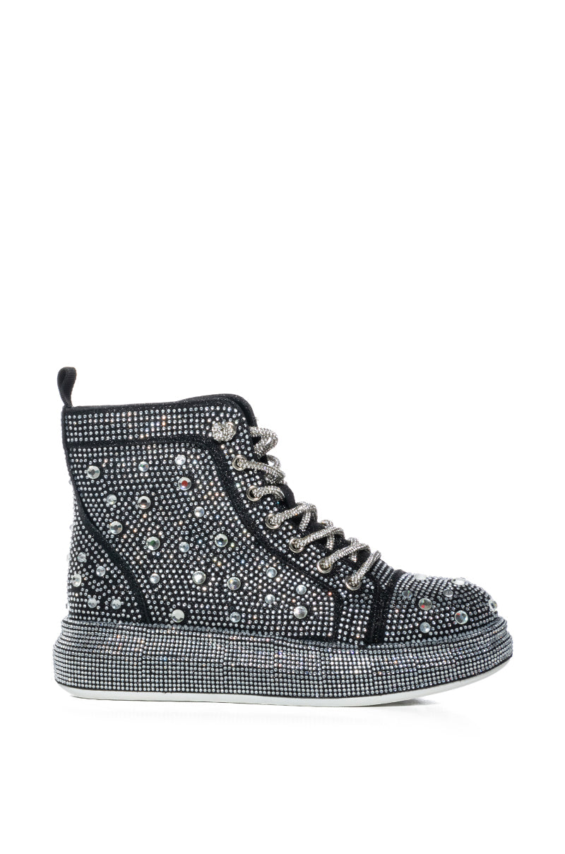 AZALEA WANG OTIS BLACK EMBELLISHED SNEAKER