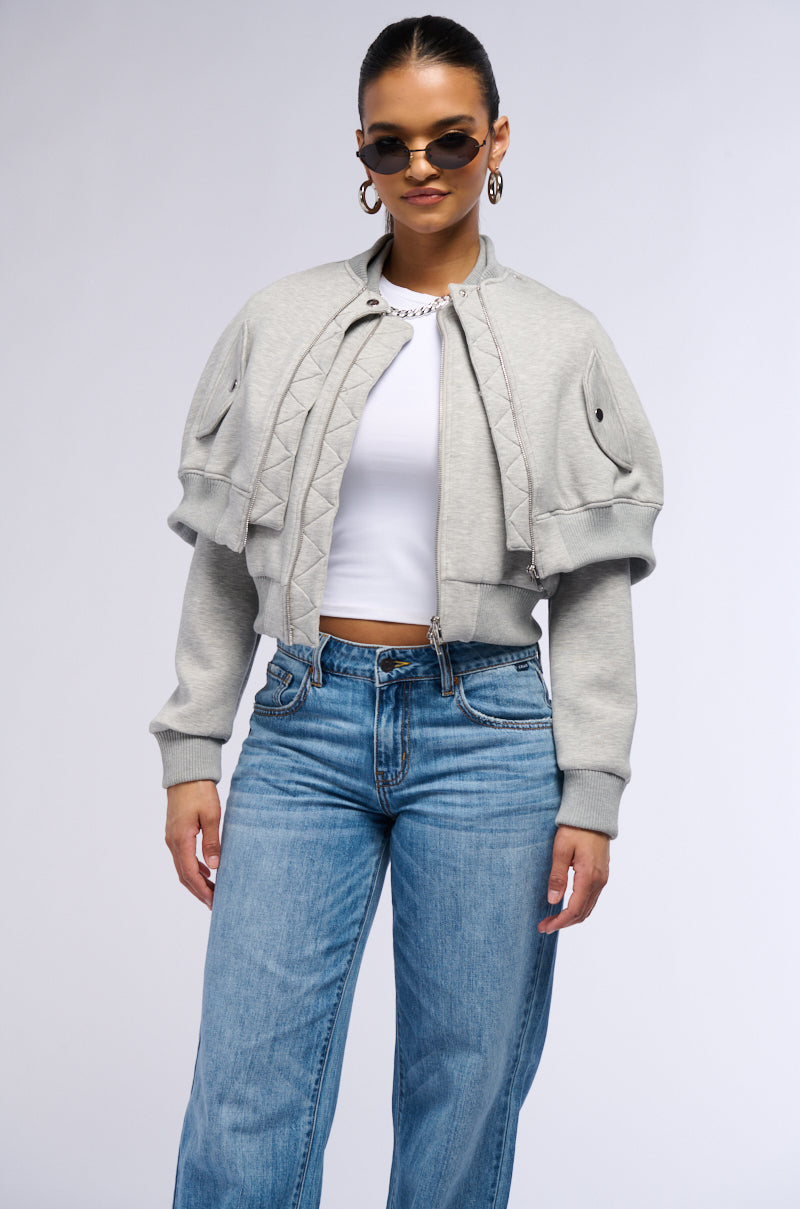 LYNX LAYERED BOMBER JACKET IN HEATHER GREY