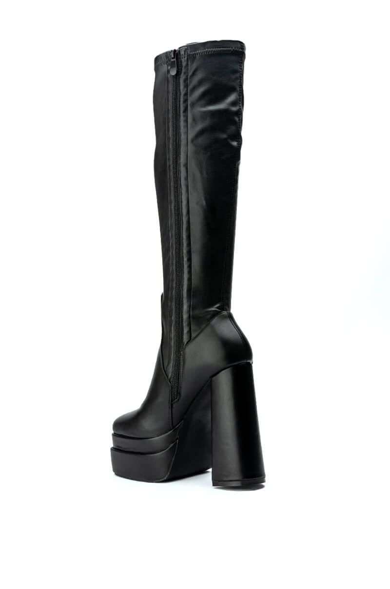 AZALEA WANG MAXINE STRETCH CHUNKY BOOT IN BLACK